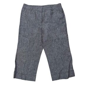 Ann Taylor Pants 10 Brown 100% Linen Trousers Cropped Cuffed Wide Leg High Waist